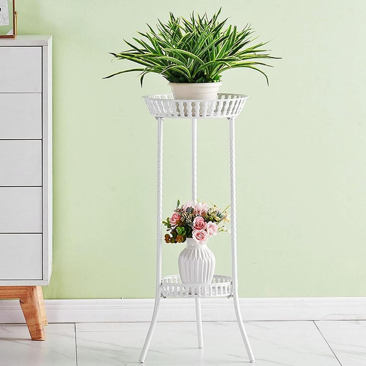 GENERICO - Macetero Maceta Pedestal Para Maceteros 2 Niveles Blanco