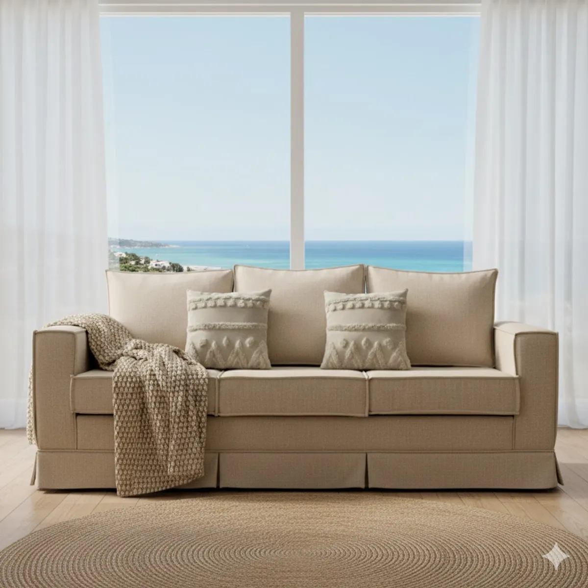 MUNDO LIVING - Sofa 3 cuerpos Pompeya Beige con resortes Pocket para Living