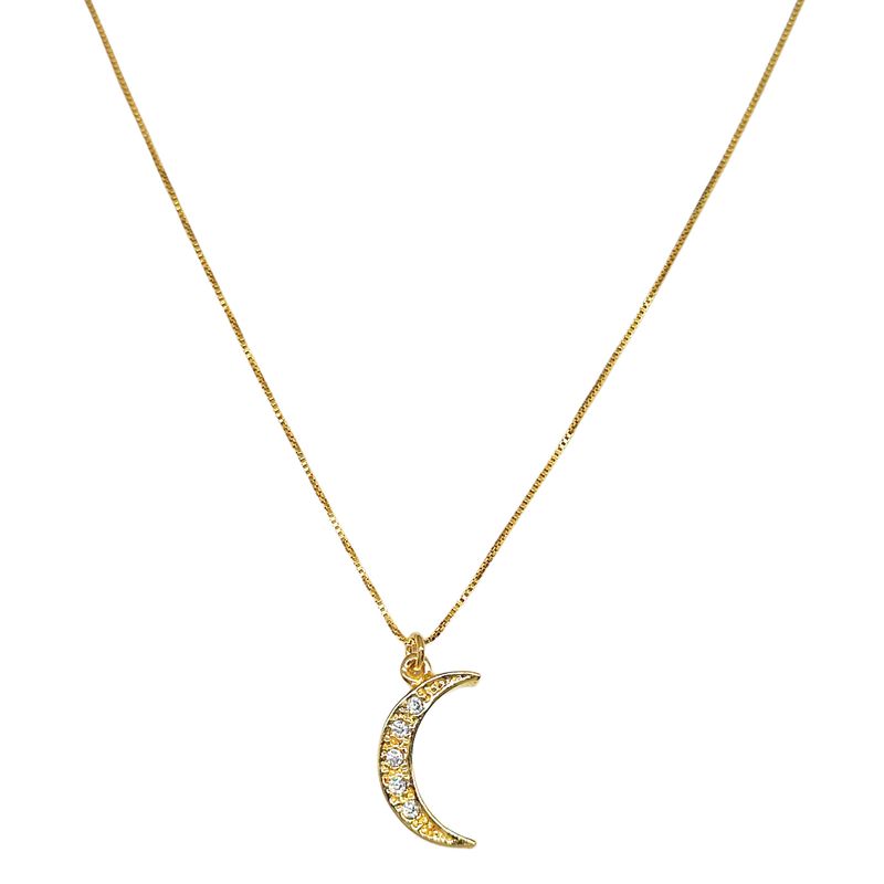 ANDREA COGGIOLA JOYAS - Collar Luna Circón 44cm Enchapado Oro 18K