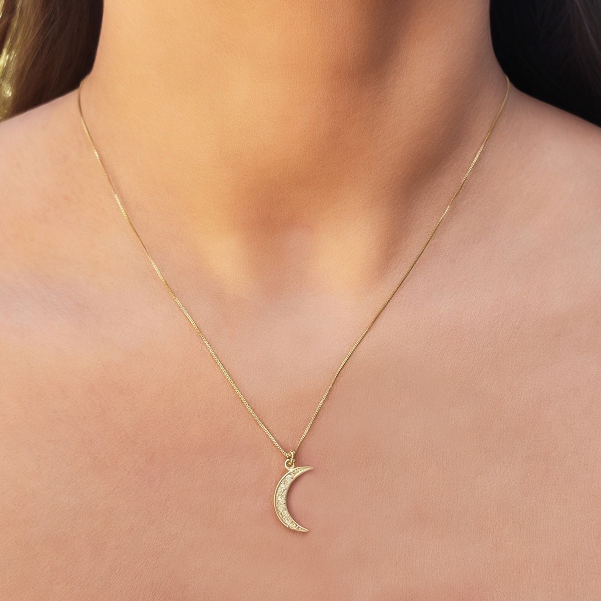 COGGIOLA - Collar Luna Circón 44cm Enchapado Oro 18K