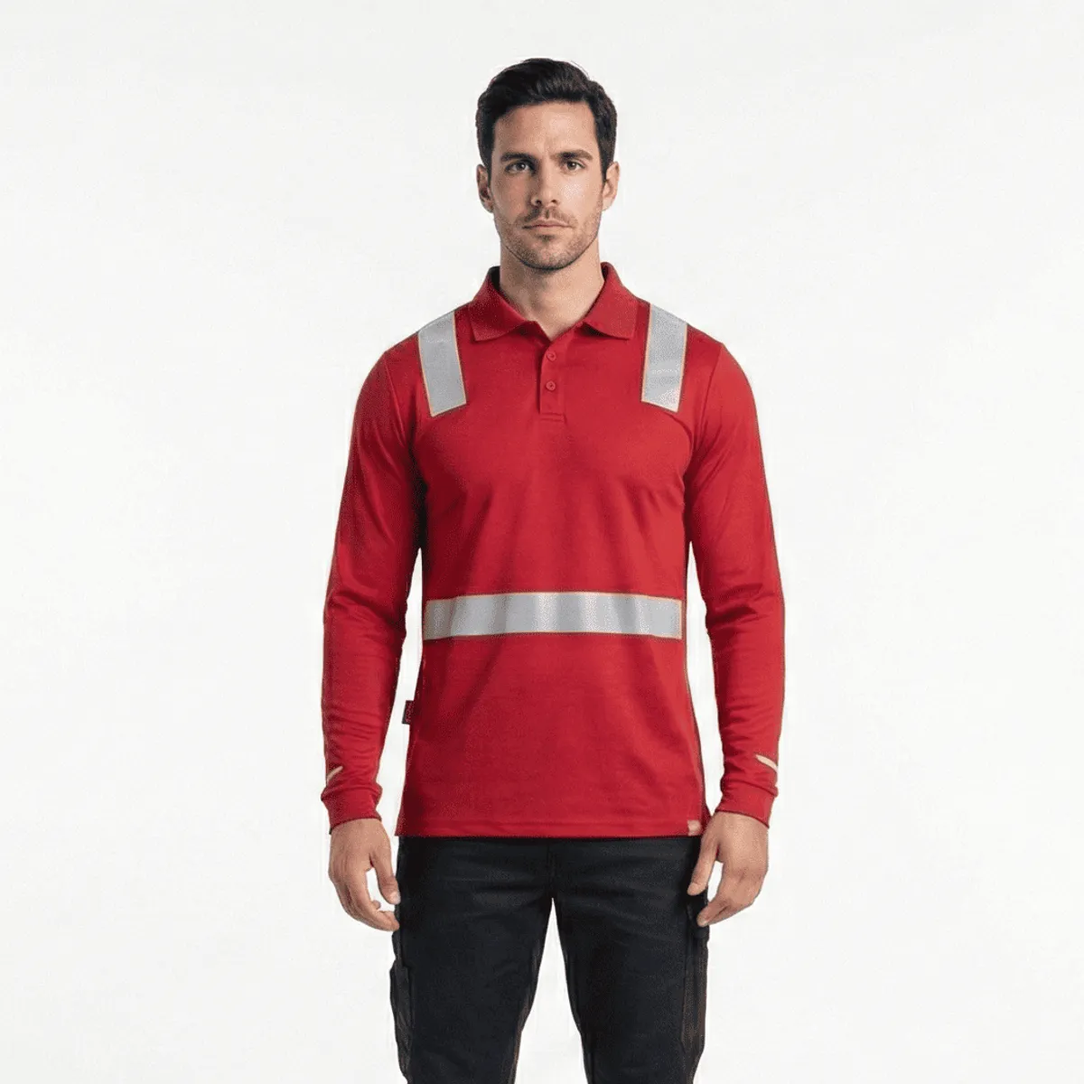 T WORLD - Polera Polo Manga Larga Reflectante Híbrida Cuello Piqué