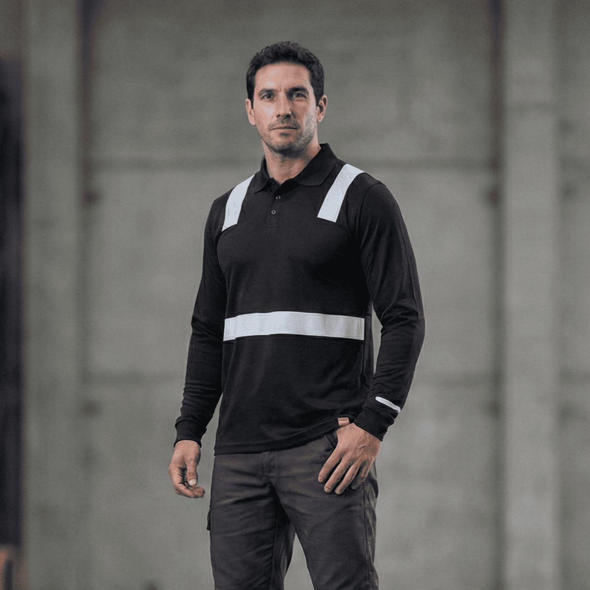 T WORLD - Polera Polo Manga Larga Reflectante Híbrida Cuello Piqué