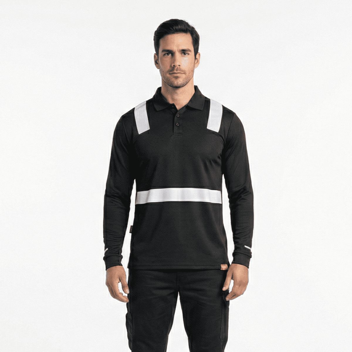 T WORLD - Polera Polo Manga Larga Reflectante Híbrida Cuello Piqué