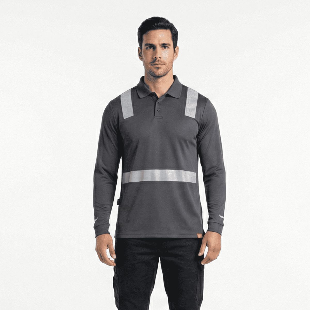 T WORLD - Polera Polo Manga Larga Reflectante Híbrida Cuello Piqué