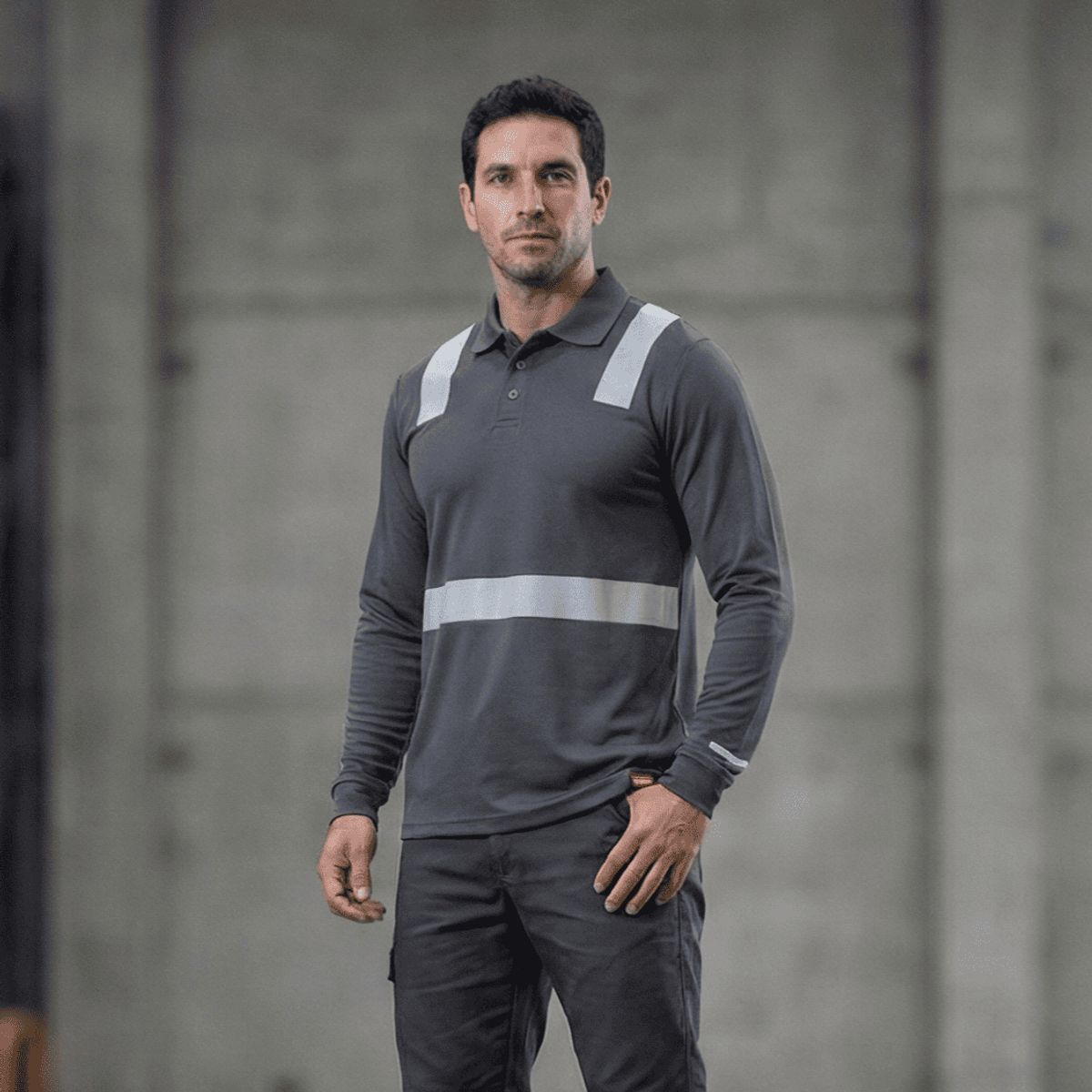 T WORLD - Polera Polo Manga Larga Reflectante Híbrida Cuello Piqué