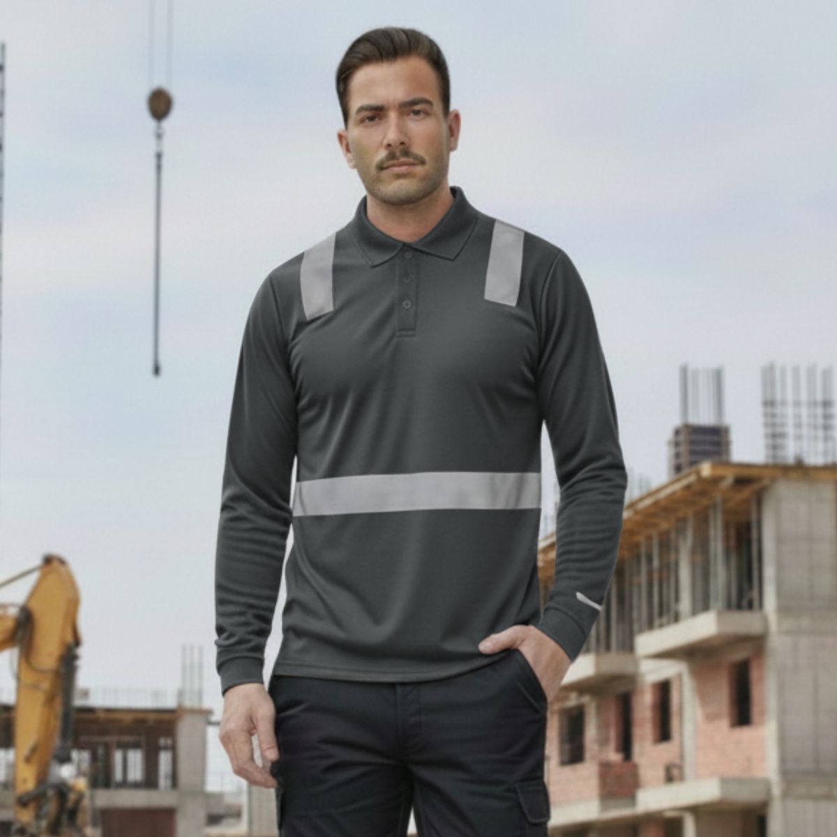 T WORLD - Polera Polo Manga Larga Reflectante Híbrida Cuello Piqué
