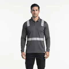 T WORLD - Polera Polo Manga Larga Reflectante Híbrida Cuello Piqué