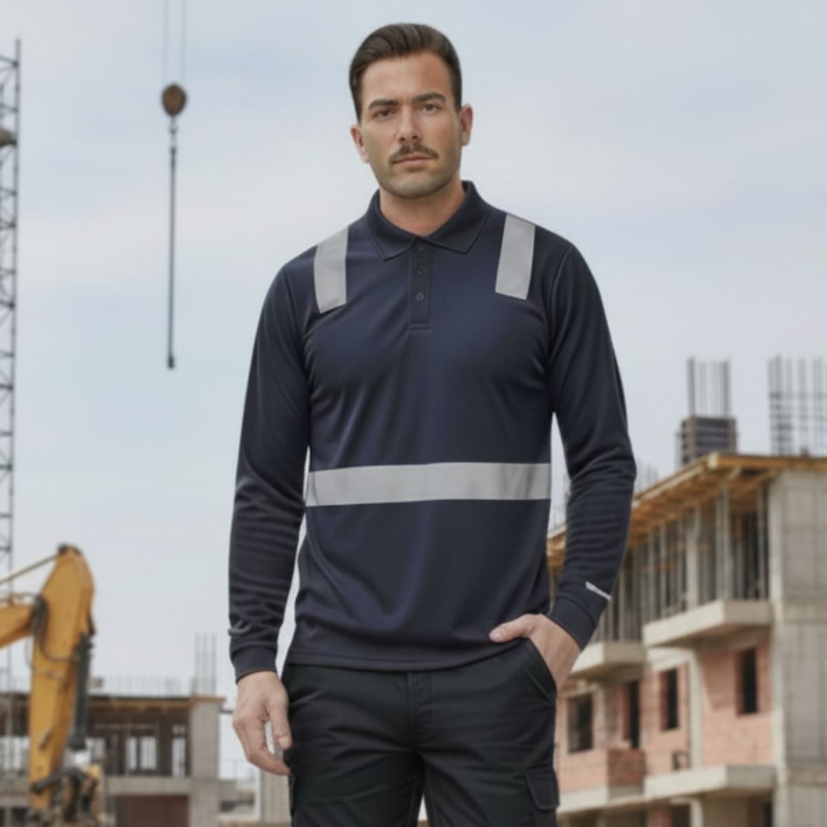 T WORLD - Polera Polo Manga Larga Reflectante Híbrida Cuello Piqué