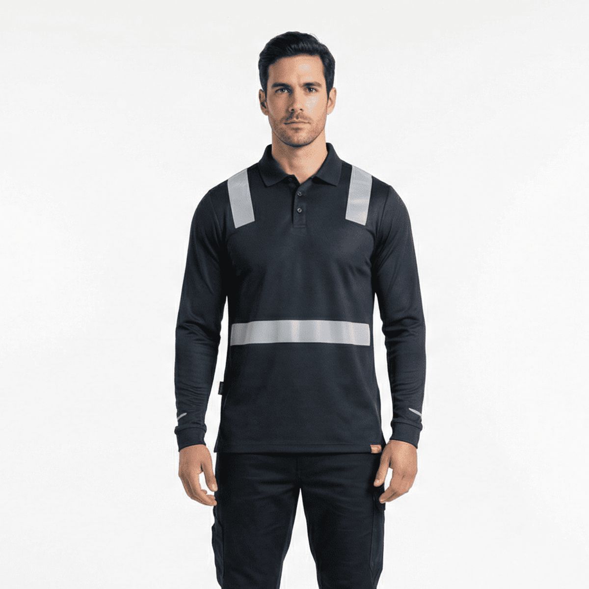 T WORLD - Polera Polo Manga Larga Reflectante Híbrida Cuello Piqué