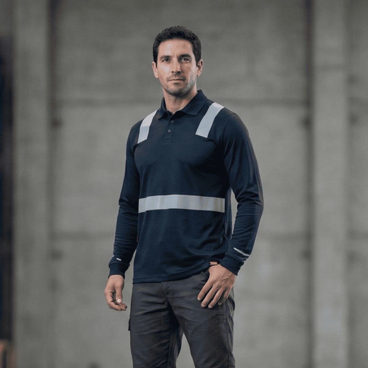 T WORLD - Polera Polo Manga Larga Reflectante Híbrida Cuello Piqué