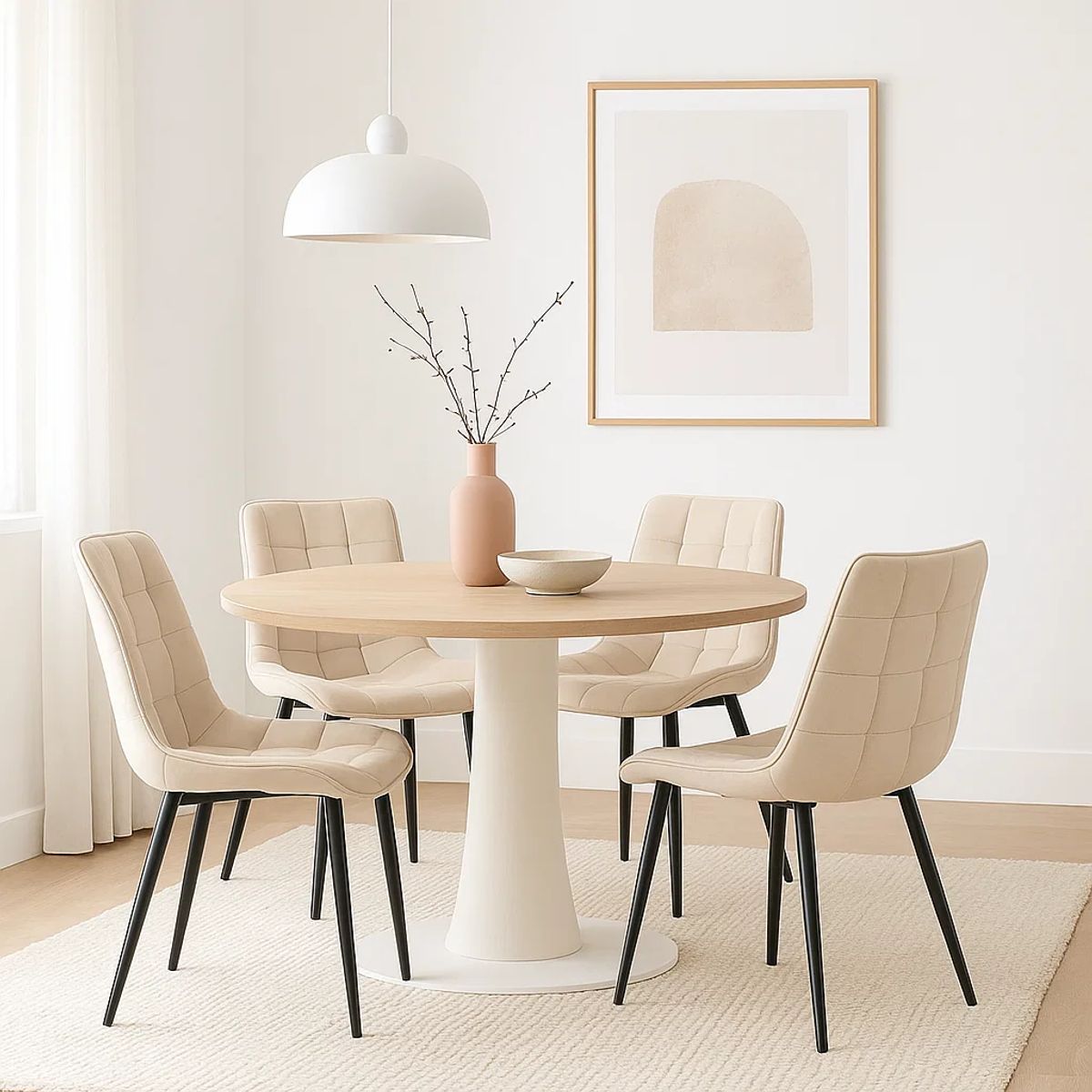 KLIK - Pack de 4 Sillas de Comedor Macron Acolchada Terciopelo - Beige KLIK