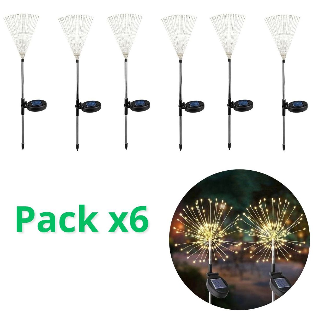 GENERICO - 6 Unidades Luces Micro Led Fuego Artificial Solares Calida