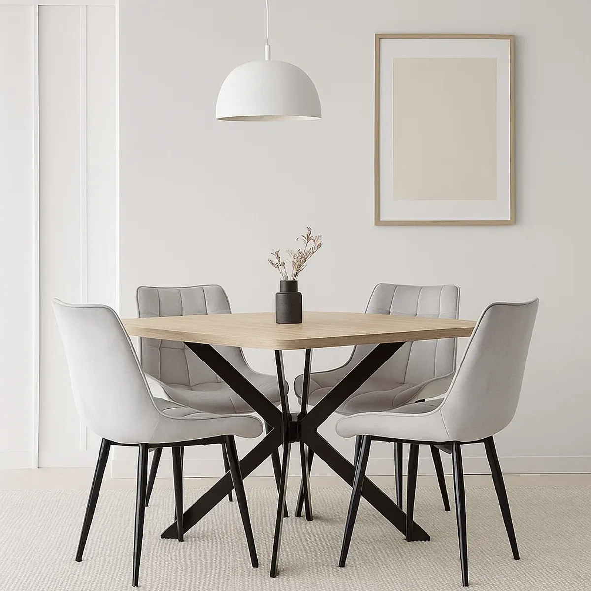 KLIK - Pack de 4 Sillas de Comedor Macron Acolchada Terciopelo - Gris KLIK