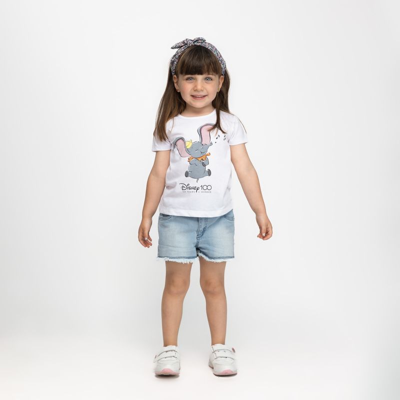 DISNEY - Polera Niña Dumbo Canta 100 años Blanco Disney