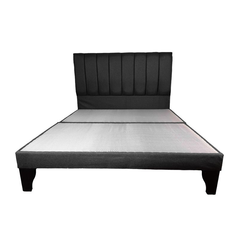 FLOBAL - Cama Europea 2 Plazas Base Dividida + Respaldo Fanjas Negro