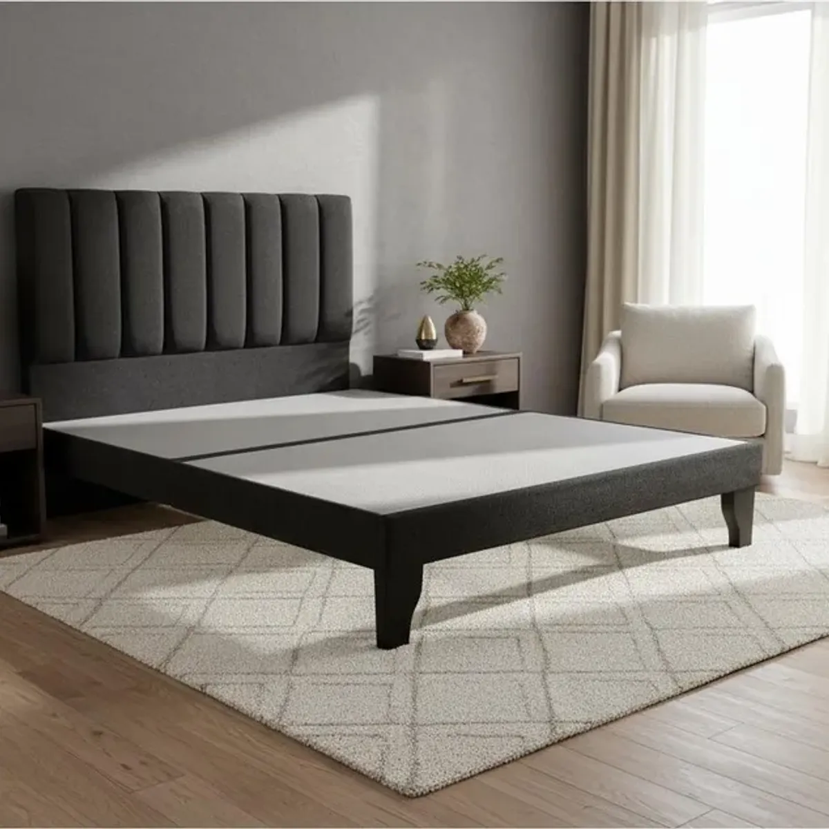 FLOBAL - Cama Europea 2 Plazas Base Dividida + Respaldo Franjas Negro