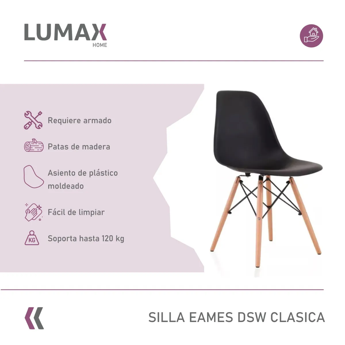 LUMAX - Silla Eames Dsw Clasica Negra
