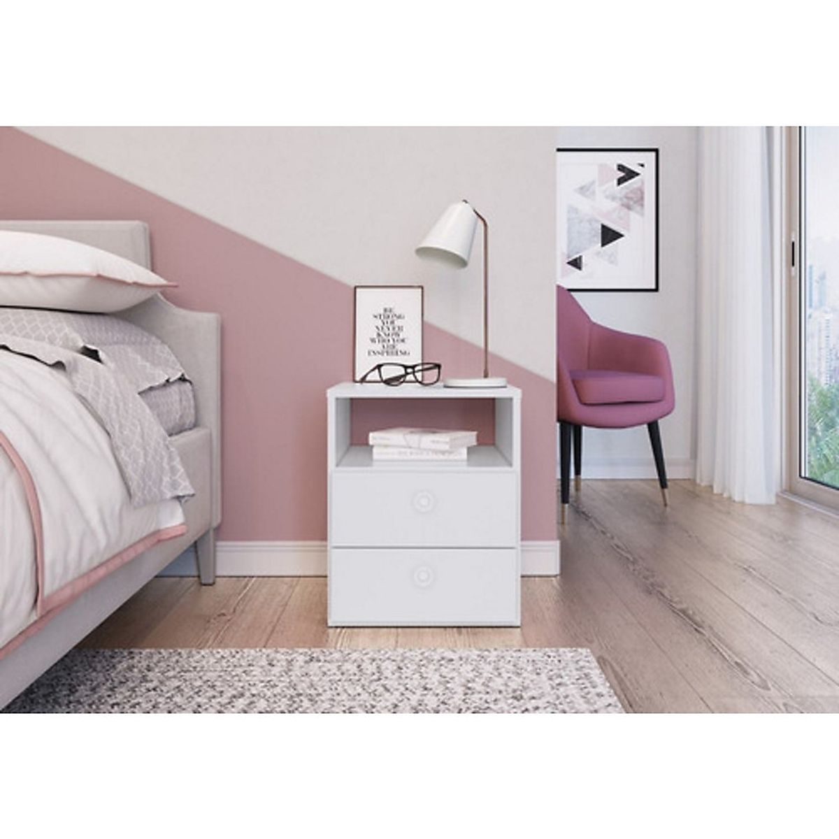 BE DESIGN - Velador 2 Cajones Amore Blanco