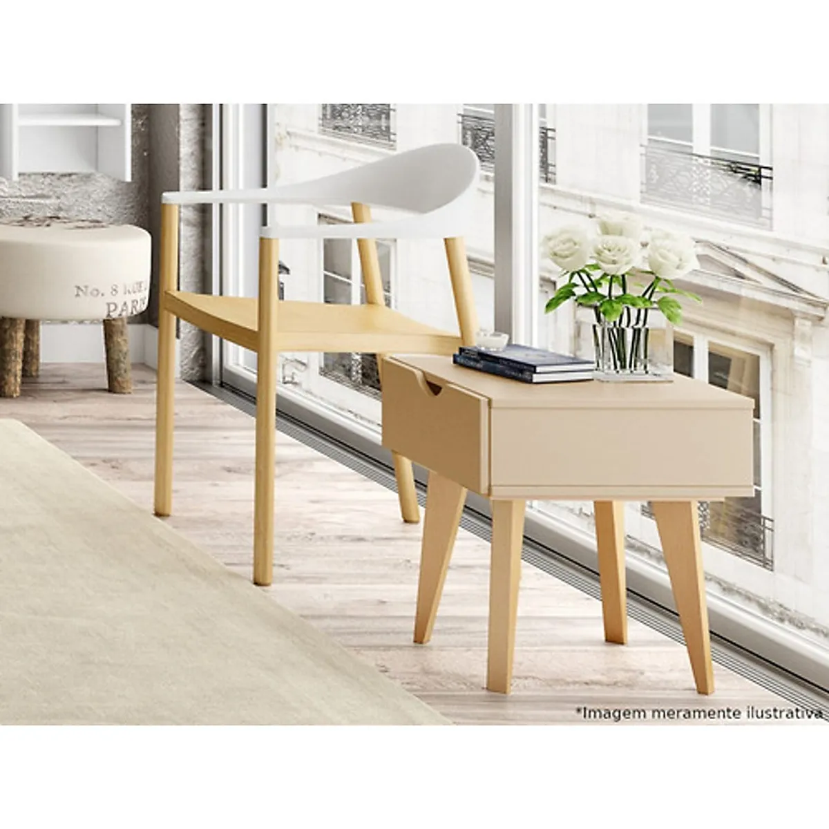 BE DESIGN - Velador Nordic Con Cajon Maderado