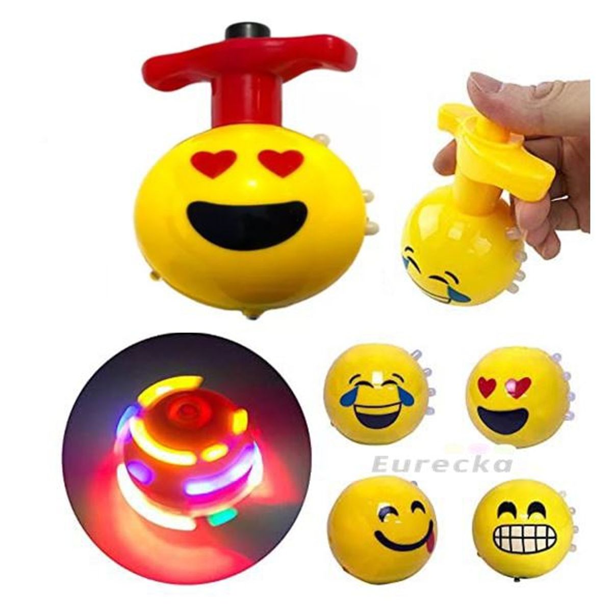 GENERICO - Pack 2 Trompos Luces Emoji Con Movimiento Música Divertido