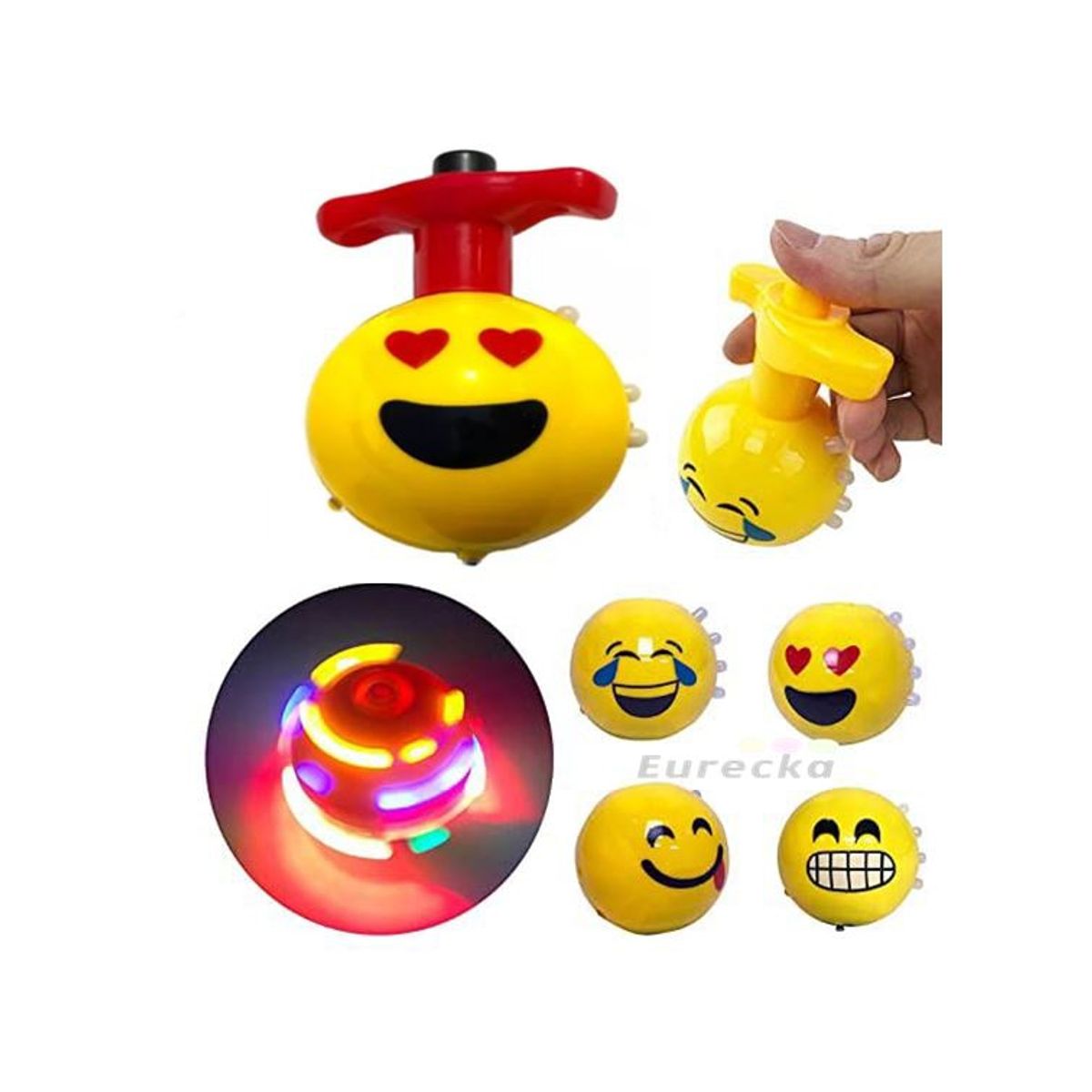 GENERICO - Pack 2 Trompos Luces Emoji Con Movimiento Música Divertido