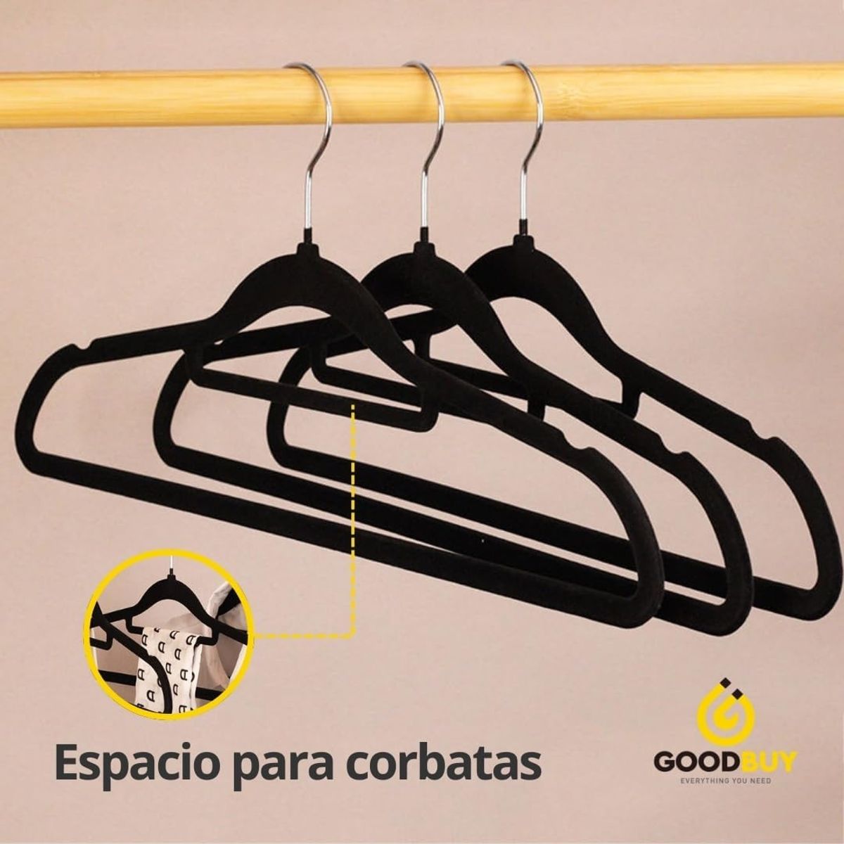 GENERICO - Colgadores De Ropa Set 30 Terciopelo Antideslizante Negro