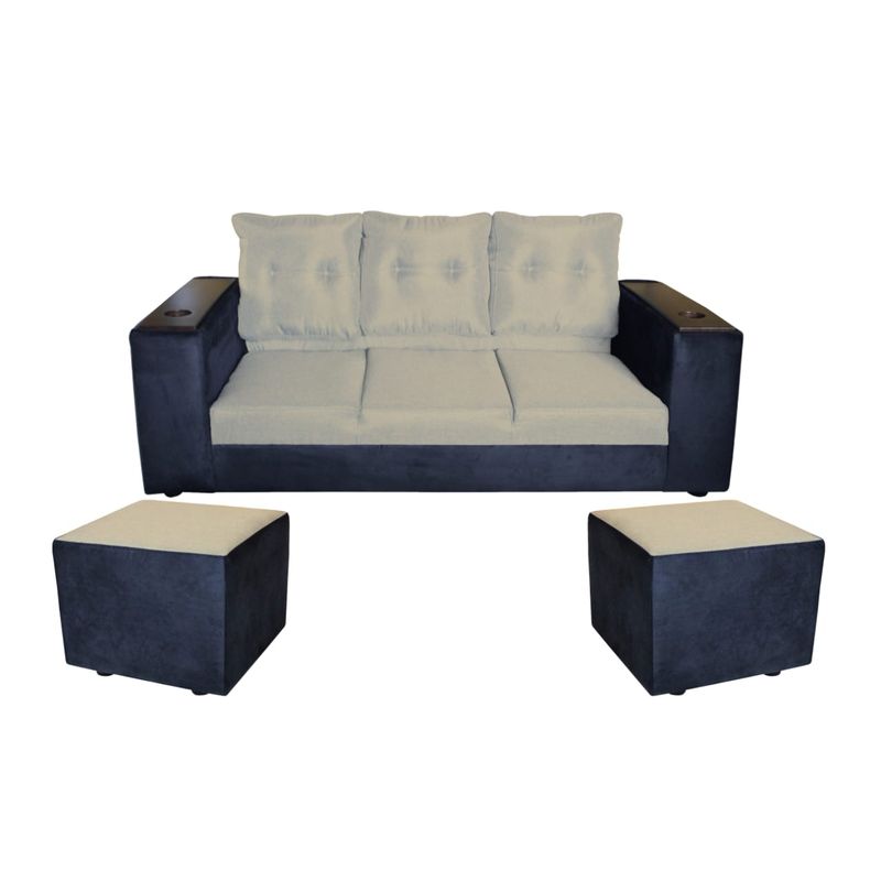 GENERICO - SOFA JULIETTA  2PUFF NEGRO/BEIGE