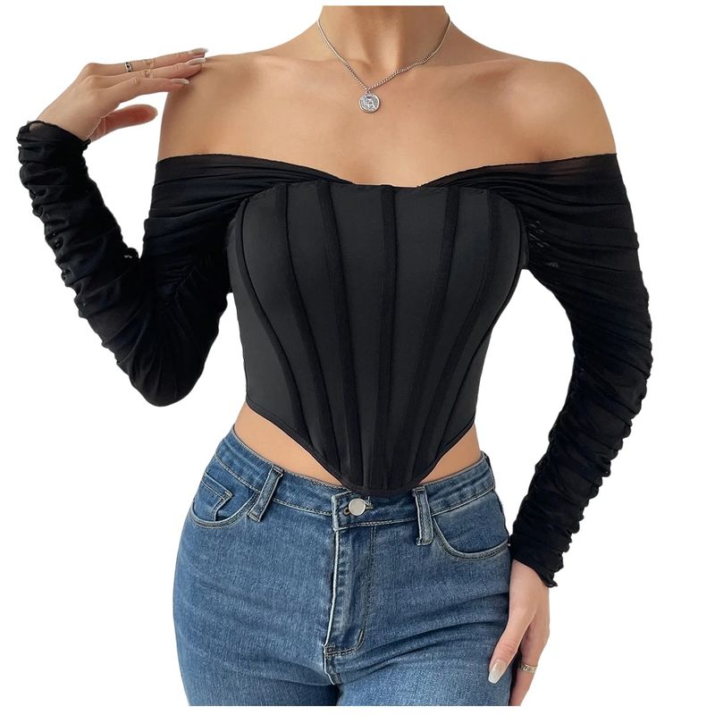 GARSIL - Blusa Tipo Corset - Escote Corazon Con Mangas Largas - Crop Top