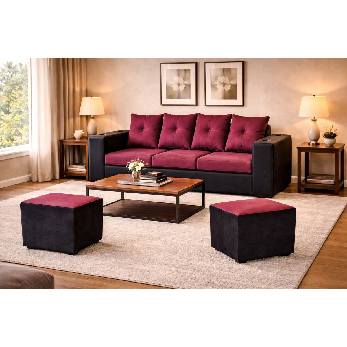 GENERICO - SOFA JULIETTA  2PUFF NEGROBURDEO