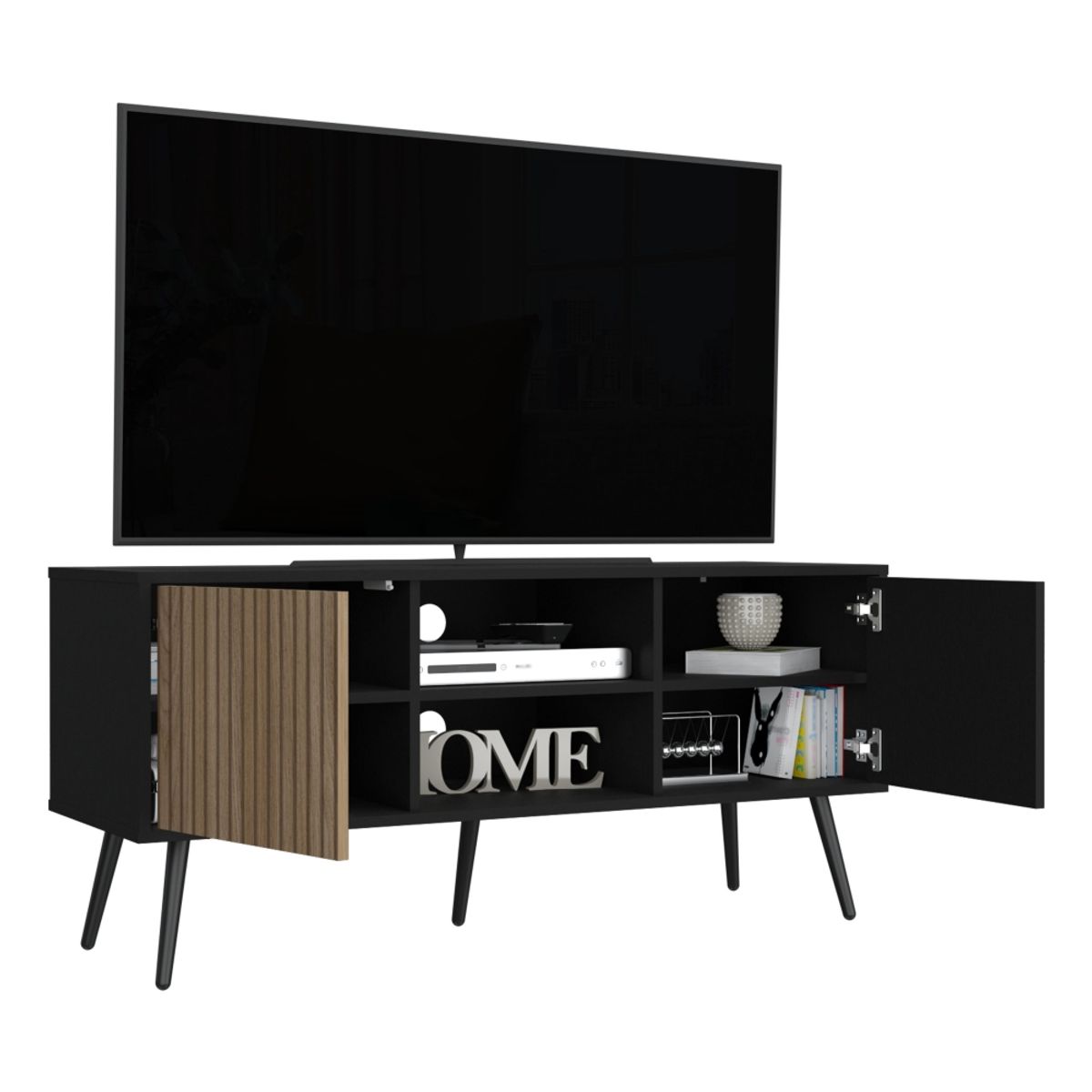 FMFURNITURE - Rack TV 47" Con 2 Puertas 2 Repisas Fm-021N Negro