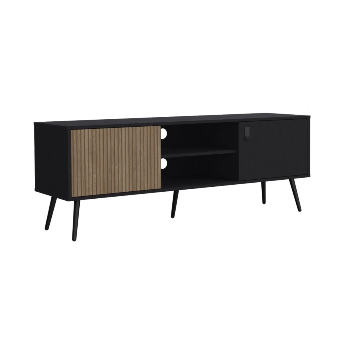 FMFURNITURE - Rack TV 59" Con 2 Puertas 2 Repisas Fm-022N Negro