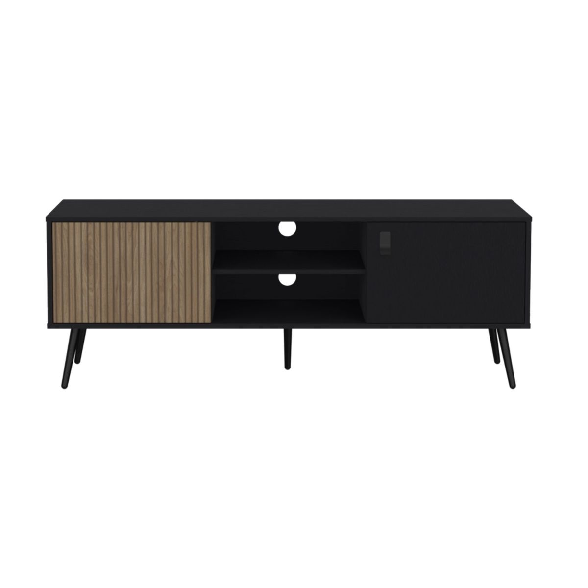 FMFURNITURE - Rack TV 59" Con 2 Puertas 2 Repisas Fm-022N Negro