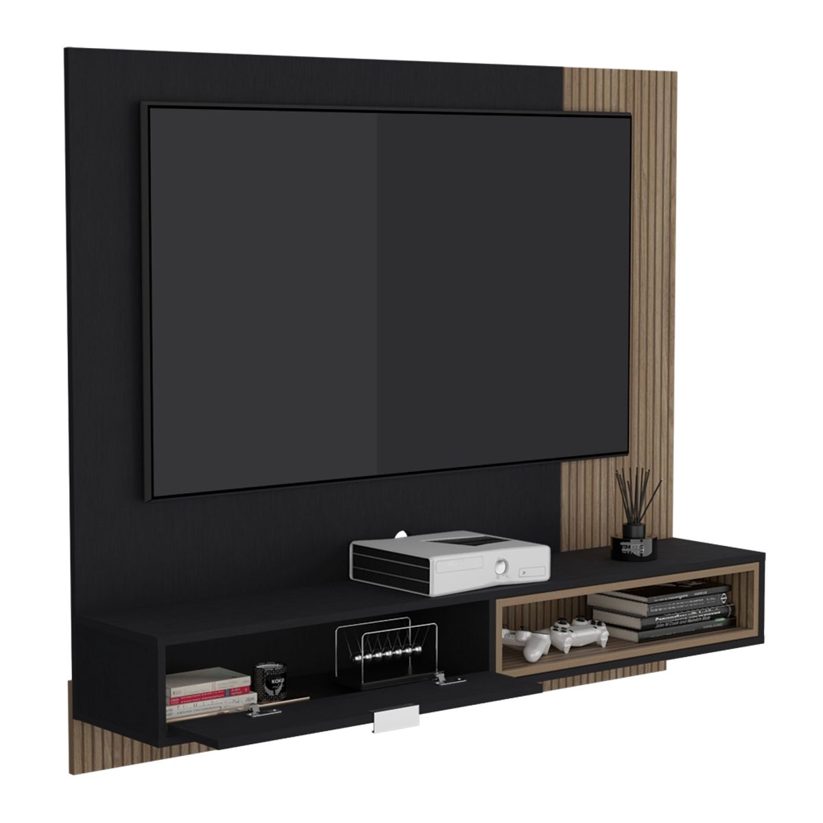 FMFURNITURE - Panel TV 50" Con 1 Puerta Fm-005N Negro