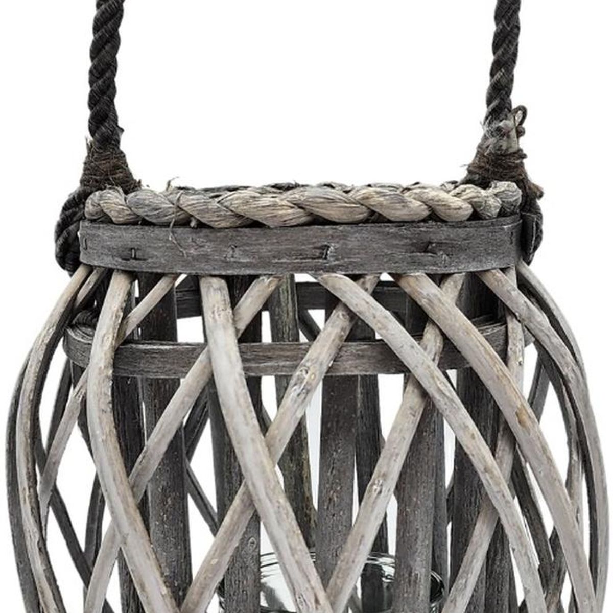 GENERICO - Candelabro Porta Vela Mimbre Rustico Gris Terraza Decoracion