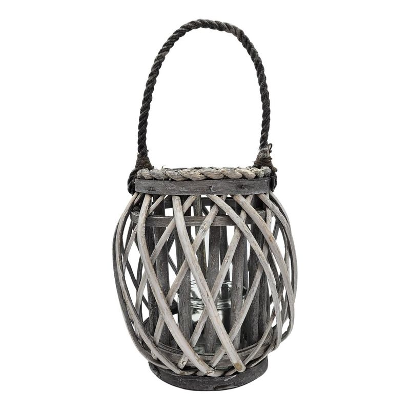 GENERICO - Candelabro Porta Vela Mimbre Rustico Gris Terraza Decoracion.