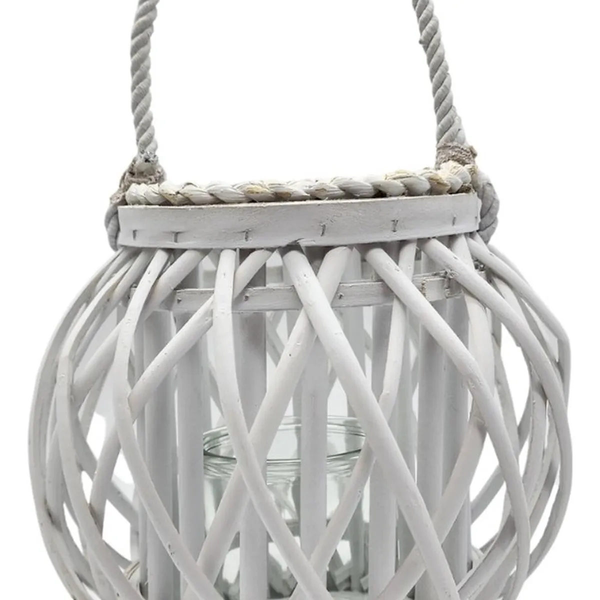 GENERICO - Candelabro Porta Vela Mimbre Rustico Redondo Terraza Blanco.