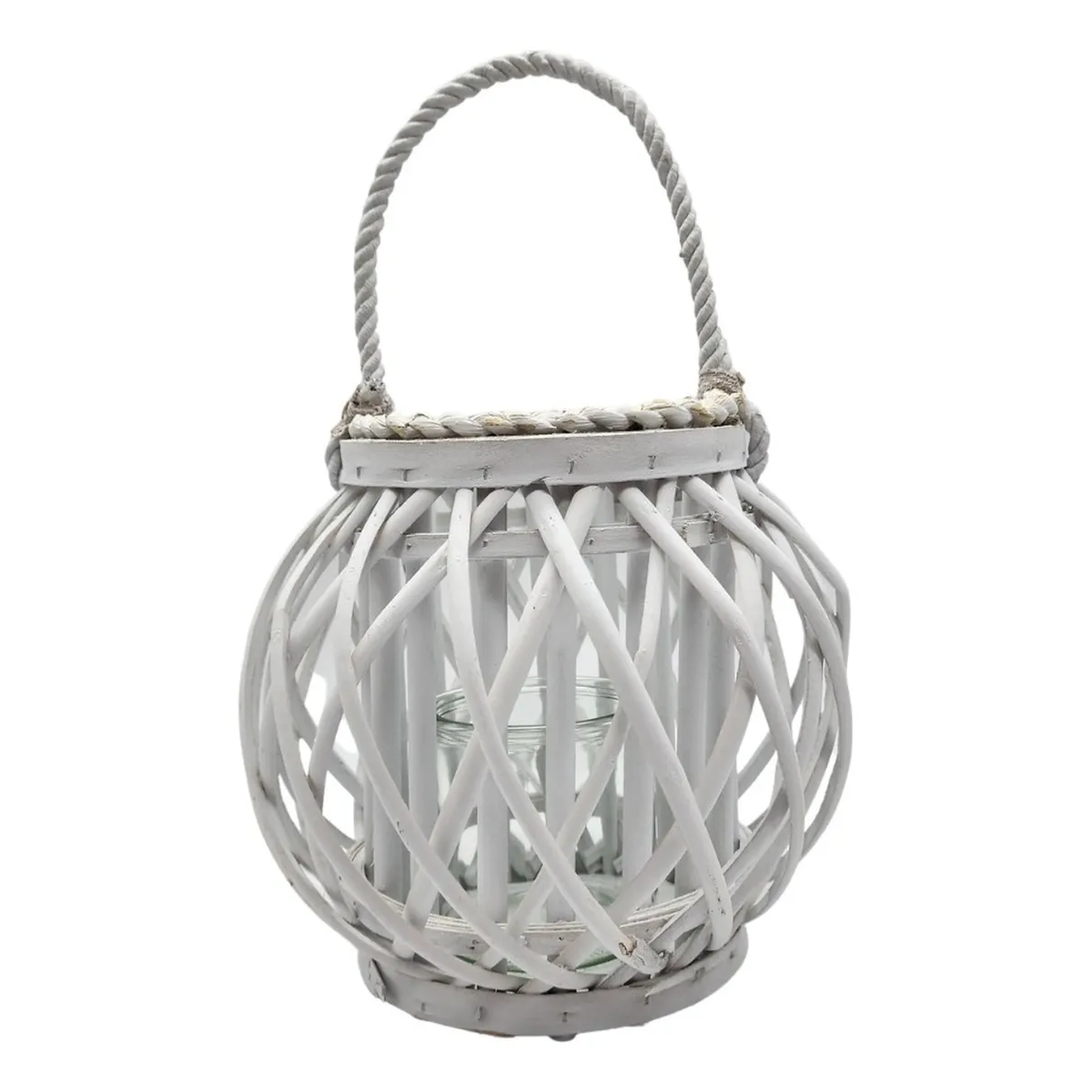 GENERICO - Candelabro Porta Vela Mimbre Rustico Redondo Terraza Blanco.