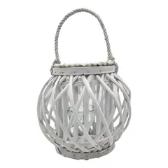 GENERICO - Candelabro Porta Vela Mimbre Rustico Redondo Terraza Blanco