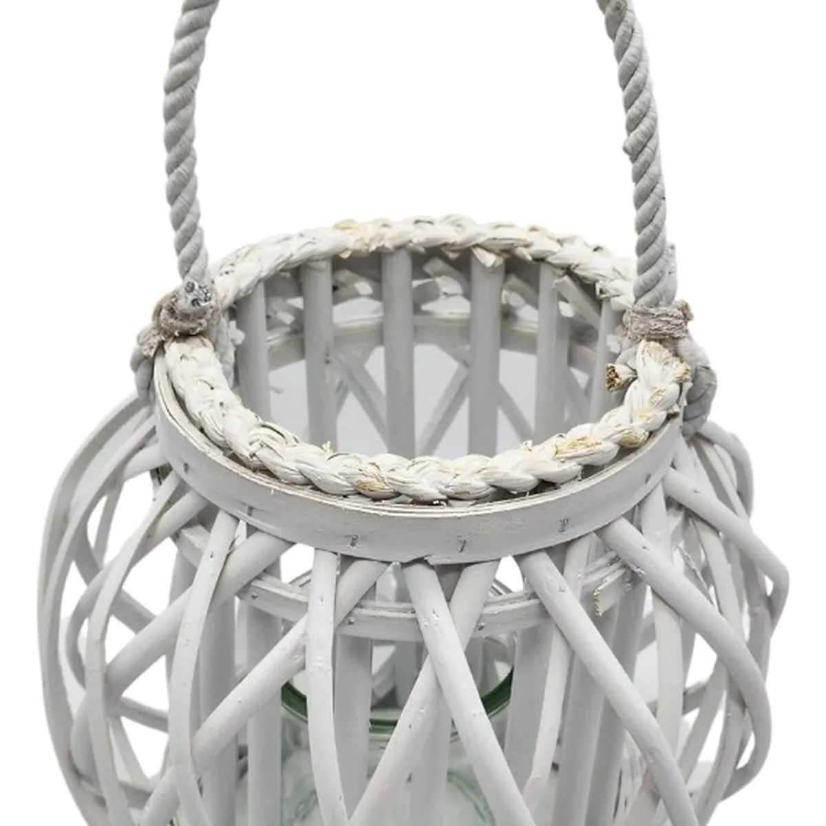 GENERICO - Candelabro Porta Vela Mimbre Rustico Redondo Terraza Blanco.