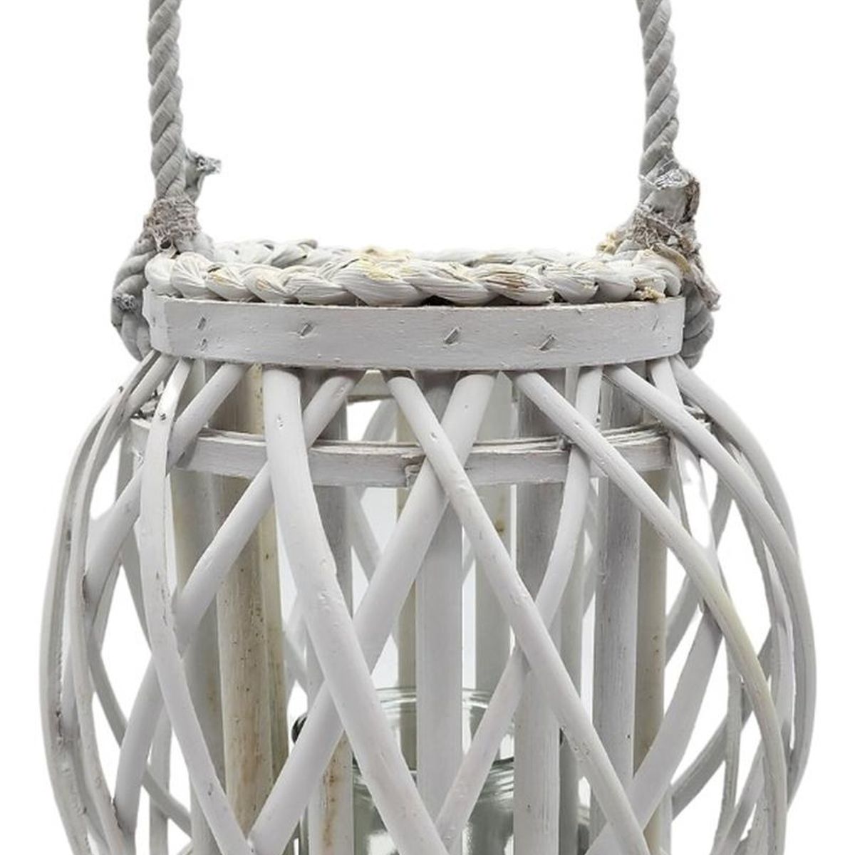 GENERICO - Candelabro Porta Vela Mimbre Rustico Terraza Blanco Decora
