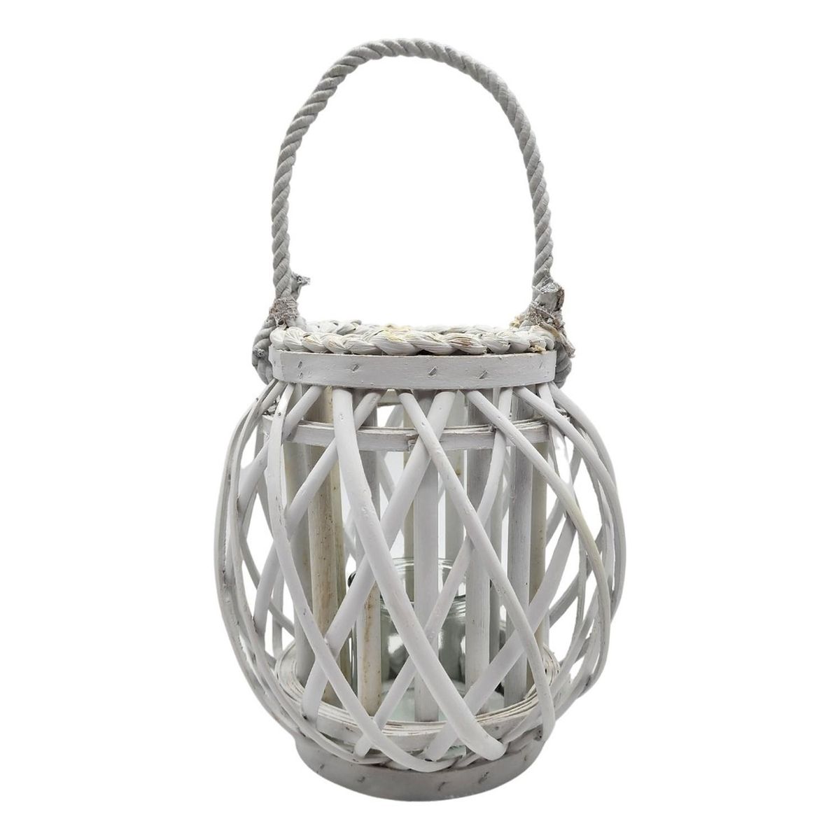 GENERICO - Candelabro Porta Vela Mimbre Rustico Terraza Blanco Decora