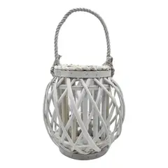 GENERICO - Candelabro Porta Vela Mimbre Rustico Terraza Blanco Decora.