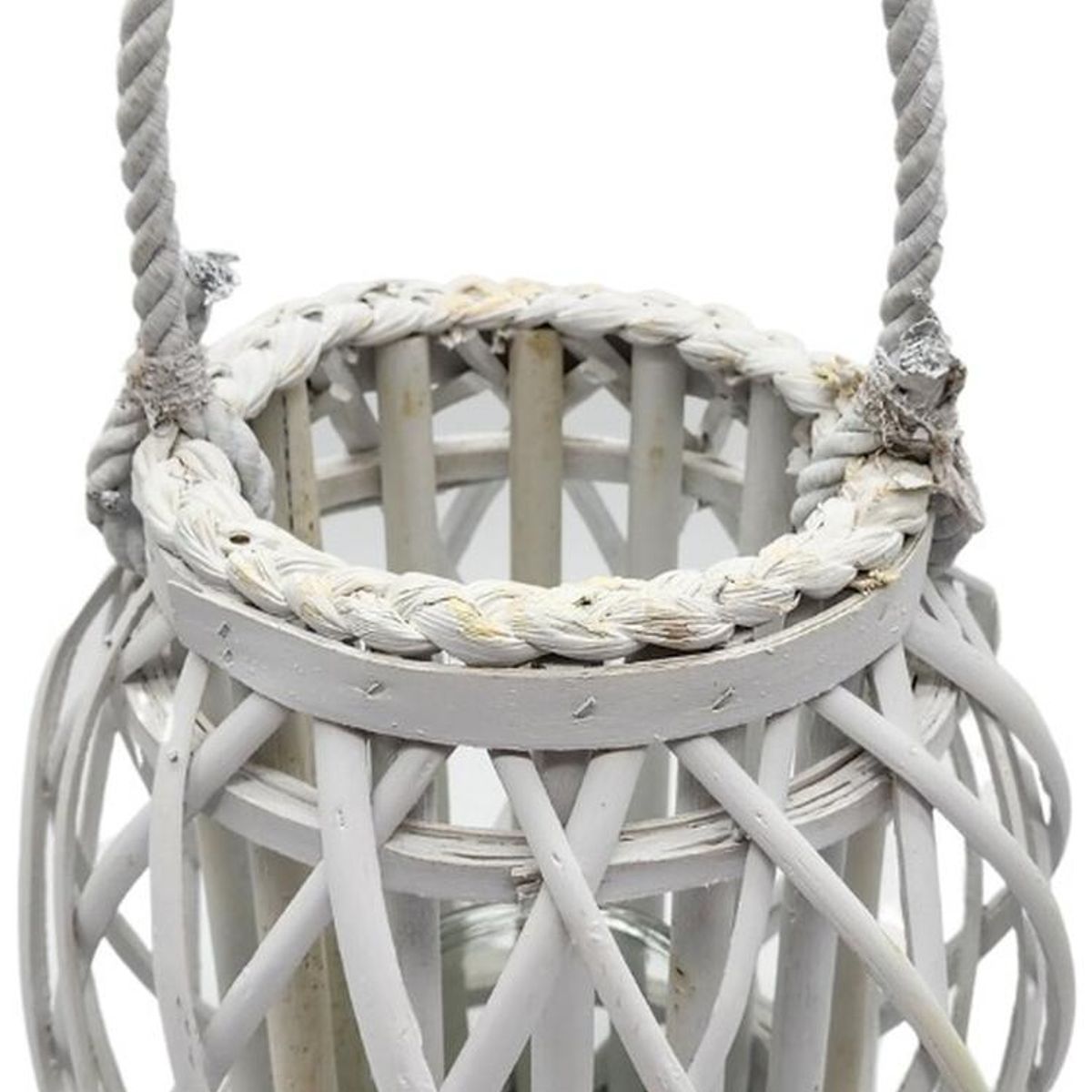 GENERICO - Candelabro Porta Vela Mimbre Rustico Terraza Blanco Decora
