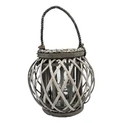 GENERICO - Candelabro Porta Vela Mimbre Rustico Gris Redondo Terraza.