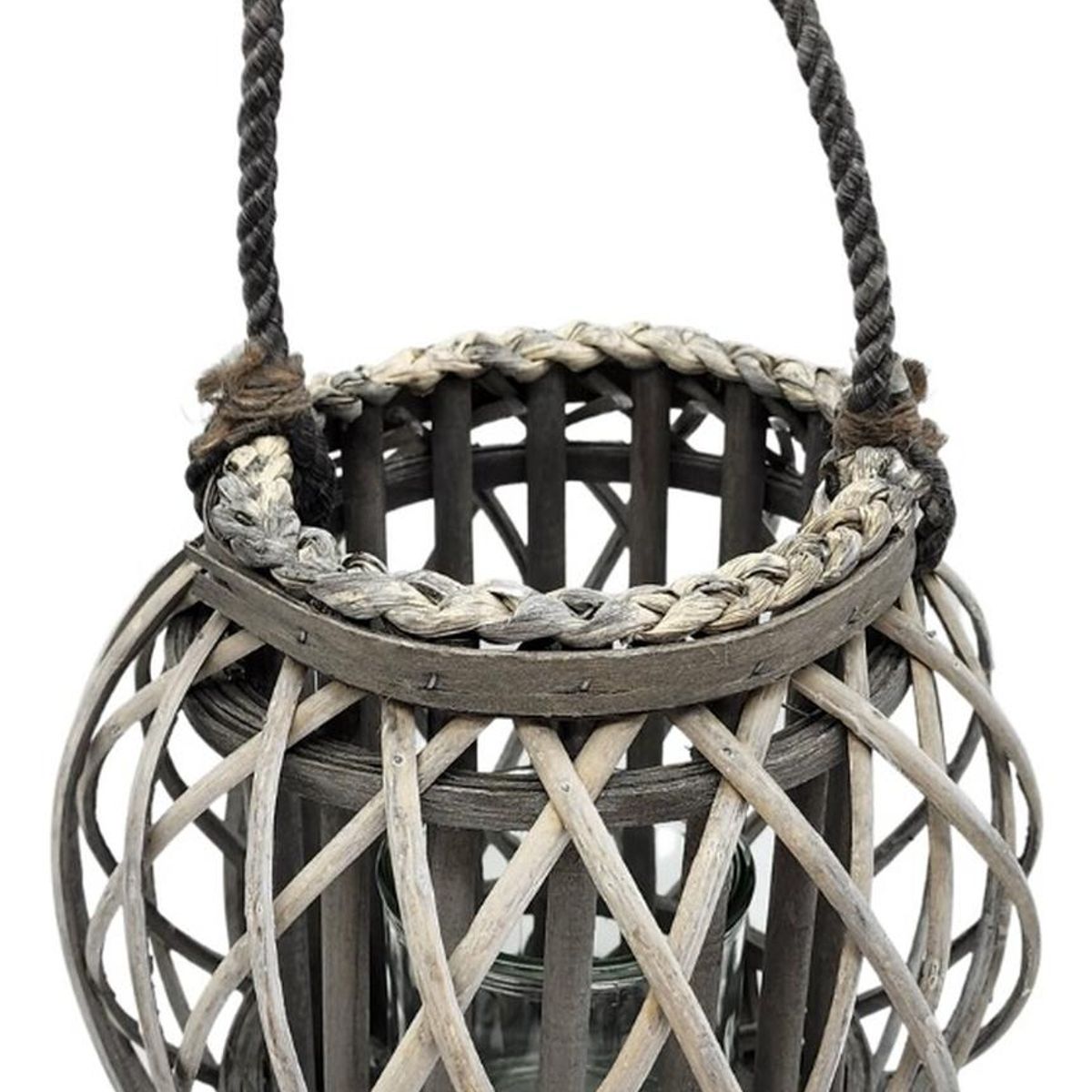 GENERICO - Candelabro Porta Vela Mimbre Rustico Gris Redondo Terraza.