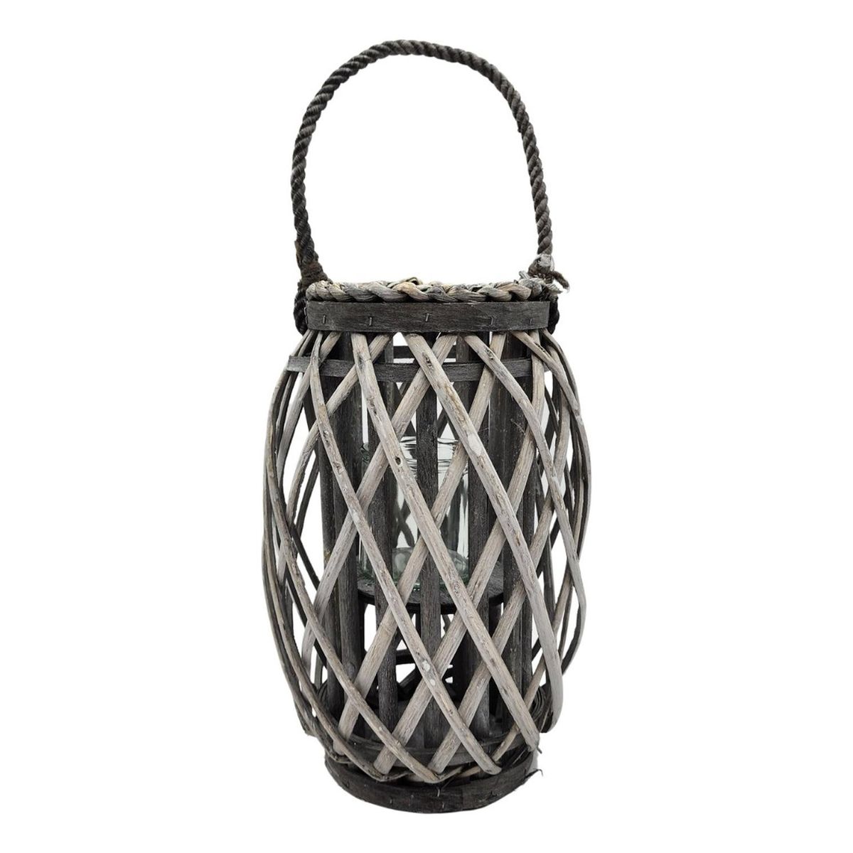 GENERICO - Candelabro Porta Vela Mimbre Rustico Gris Alargado Terraza