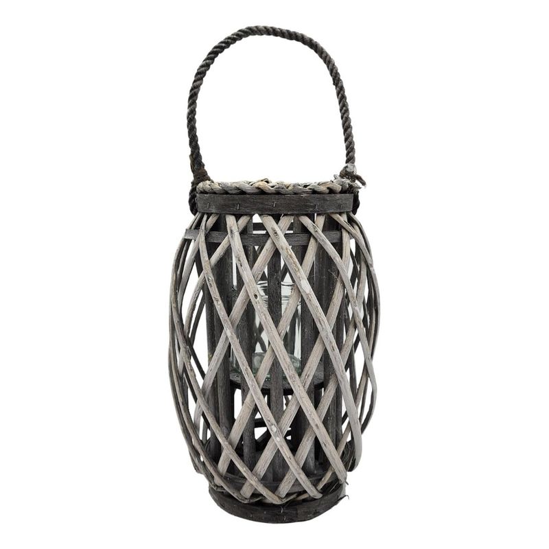 GENERICO - Candelabro Porta Vela Mimbre Rustico Gris Alargado Terraza