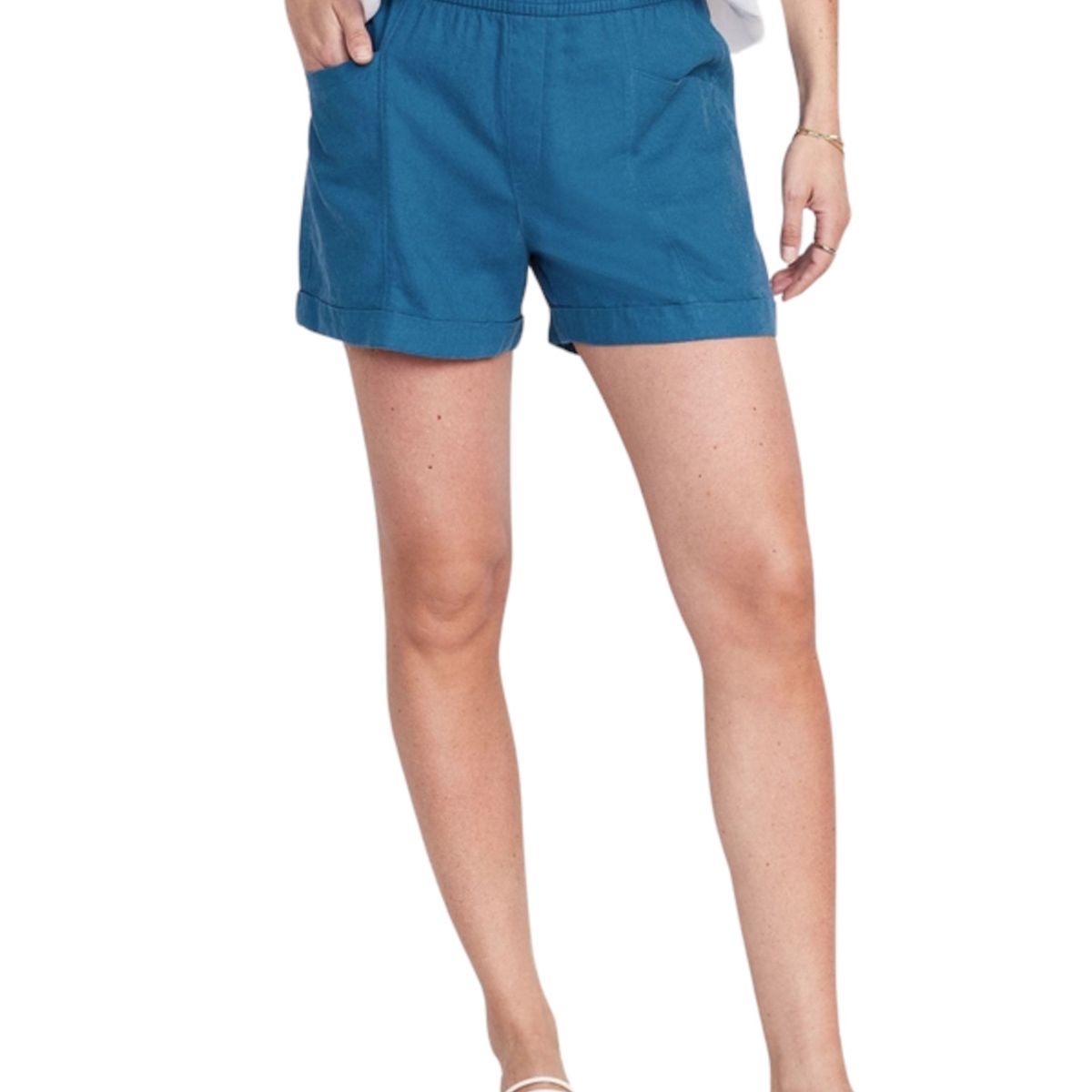 OLD NAVY - Shorts Utility Mezcla De Lino Tiro Alto Azul OLD NAVY