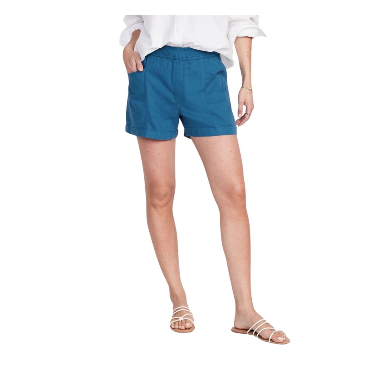OLD NAVY - Shorts Utility Mezcla De Lino Tiro Alto Azul OLD NAVY