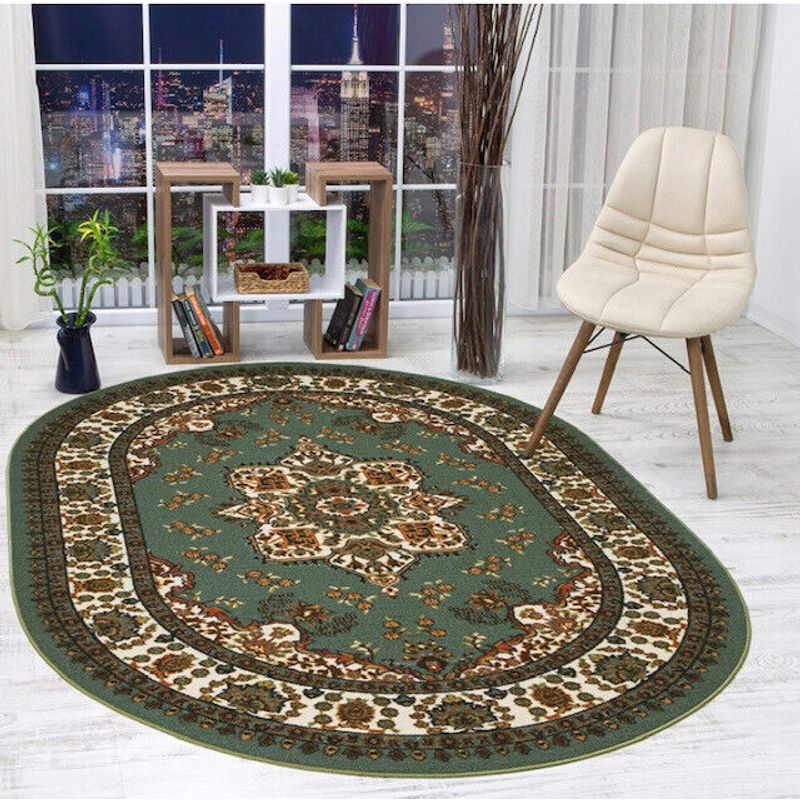MROTTO - Alfombra Alfodia REDONDA Verde 150x150 Cm Antideslizante Estilo Persa
